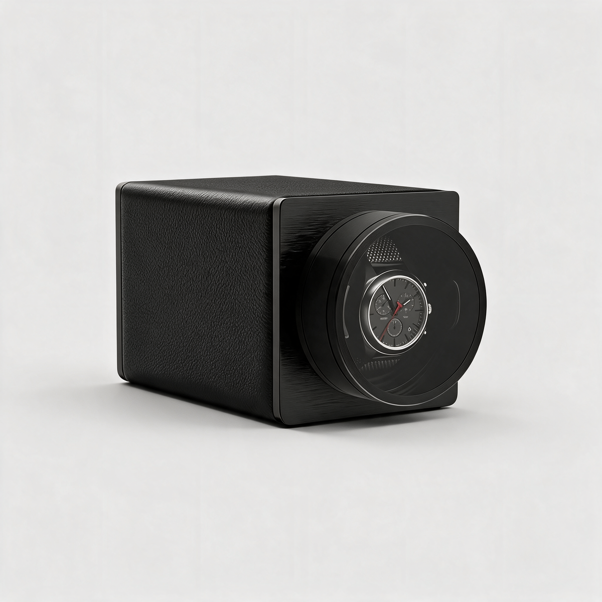 Aurelis compact single watch winder in vegan leather, three-quarter view