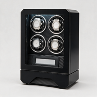 Silvane 4-watch automatic watch winder cabinet, three-quarter view, carbon-fibre-effect interior