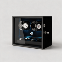 Wyndemere 6+6 automatic watch winder, three-quarter view, aurora blue LED light bar