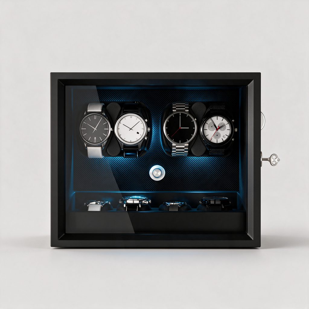 Wyndemere 6+6 automatic watch winder, straight-on front view
