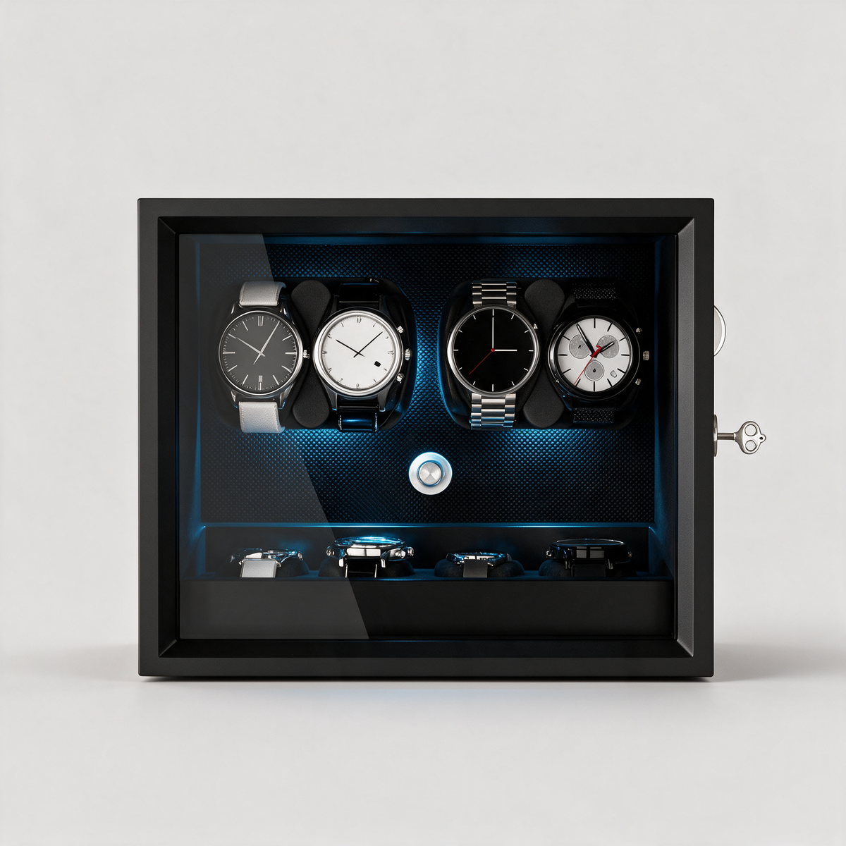 Wyndemere 6+6 automatic watch winder, straight-on front view