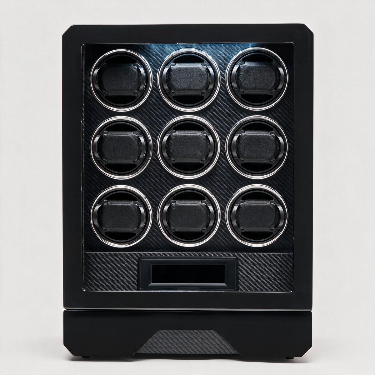 Ombrance 9-slot automatic watch winder display cabinet, straight-on front view